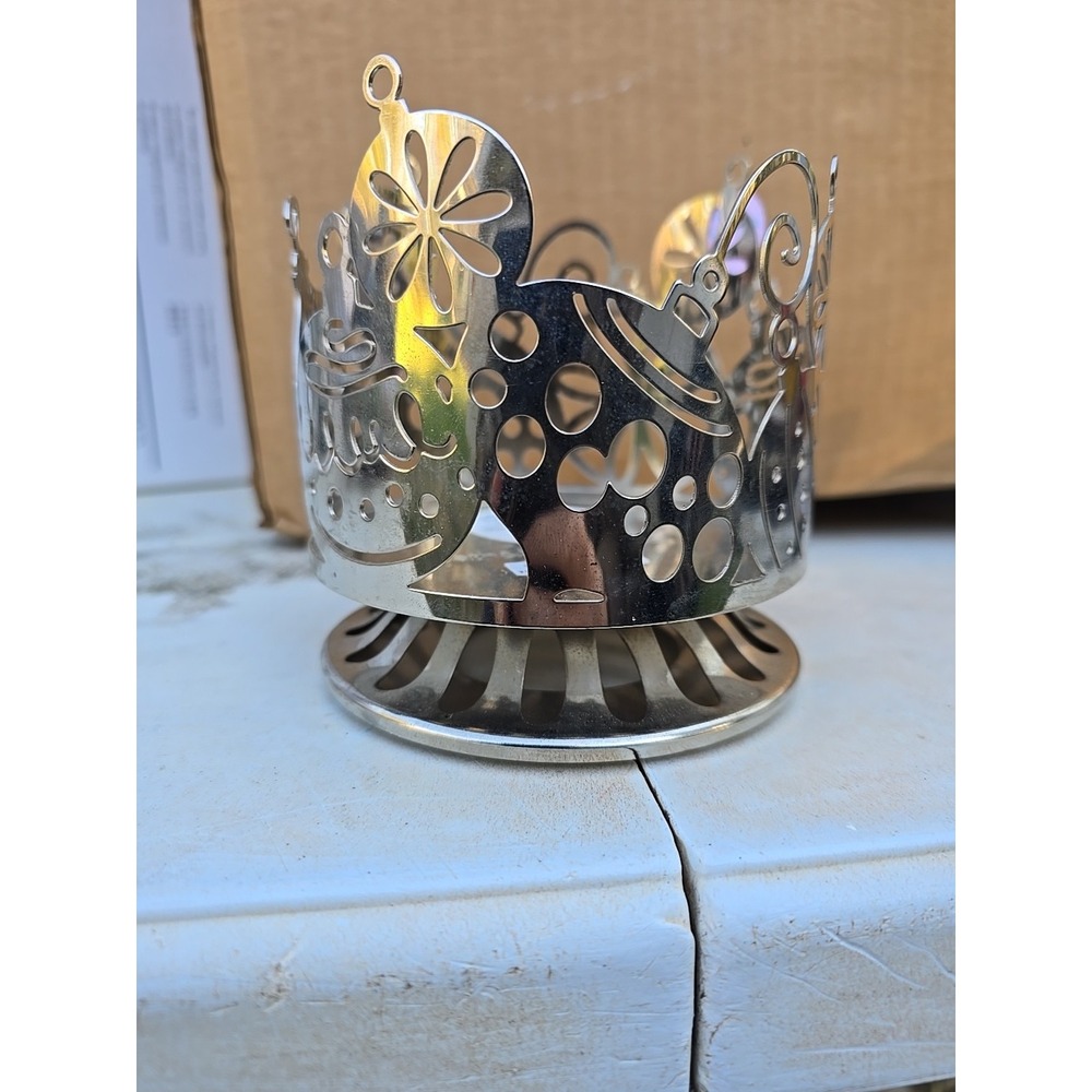 Bath And Body Works Silver Ornaments 3 wick Candle Holder Christmas Retired Used